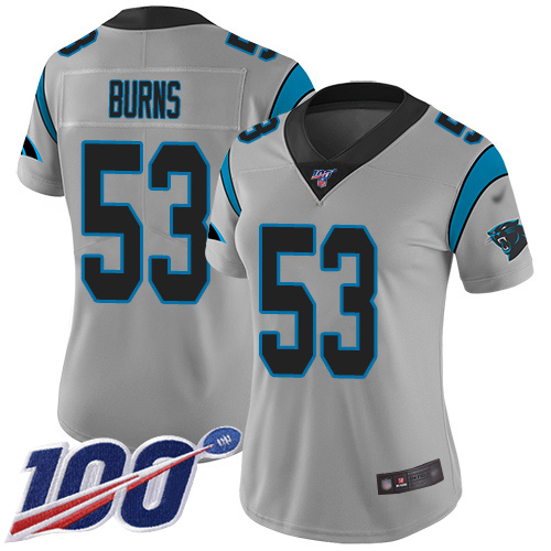 Carolina Panthers Limited Silver Women Brian Burns Jersey NFL Football #53 100th Season Inverted Legend->carolina panthers->NFL Jersey
